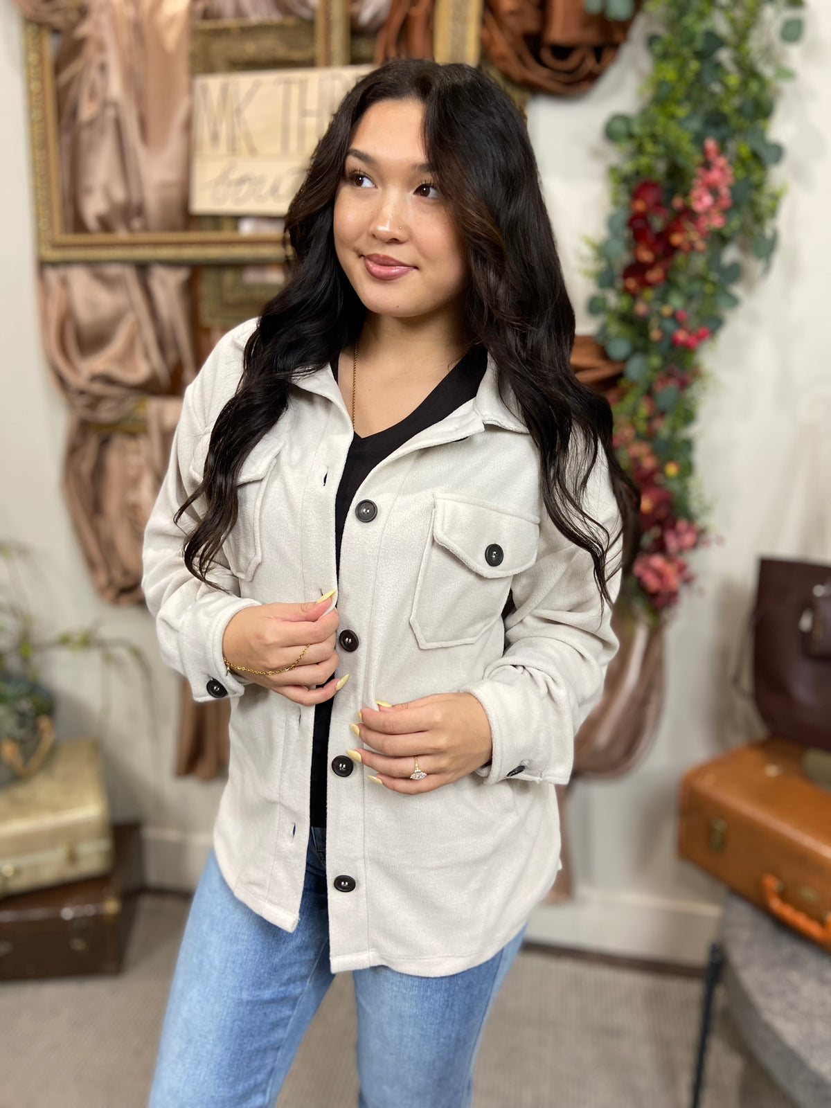 Jared Beige Oversized Fleece Shacket