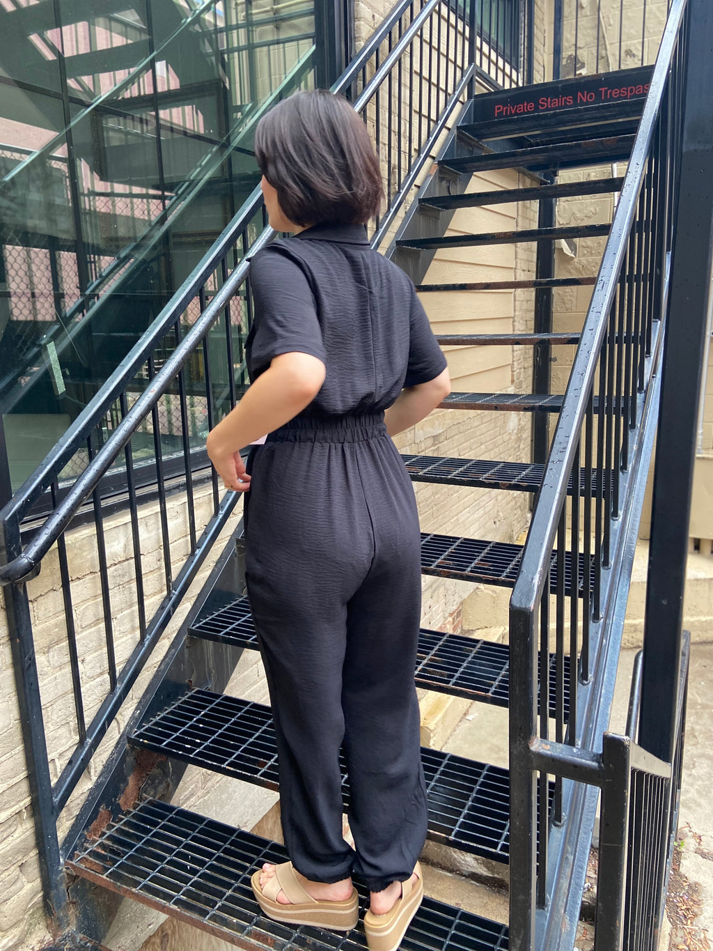 Jordan Black Short Sleeve Zipper Jumpsuit