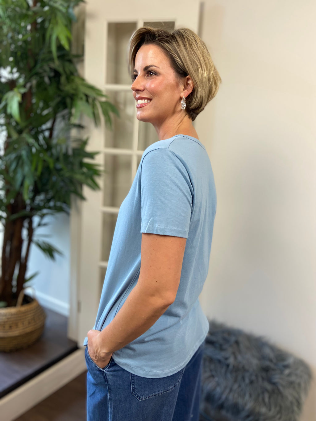 Thea Light Blue Short Sleeve Full Length Top - MK Threads Boutique