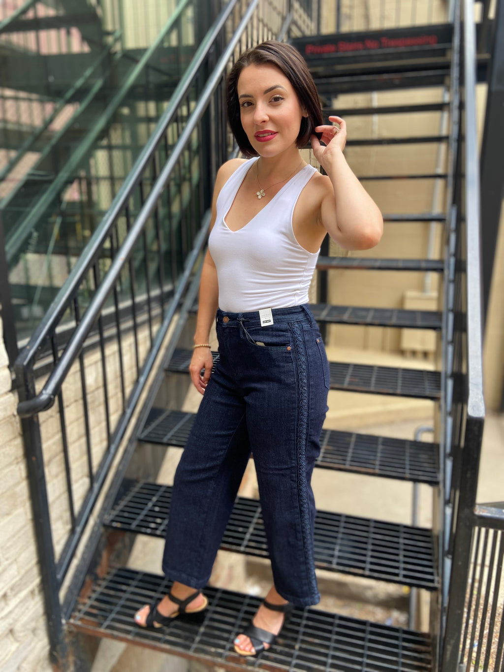 Charles Dark Wash Cropped Braided Side Judy Blue Jeans