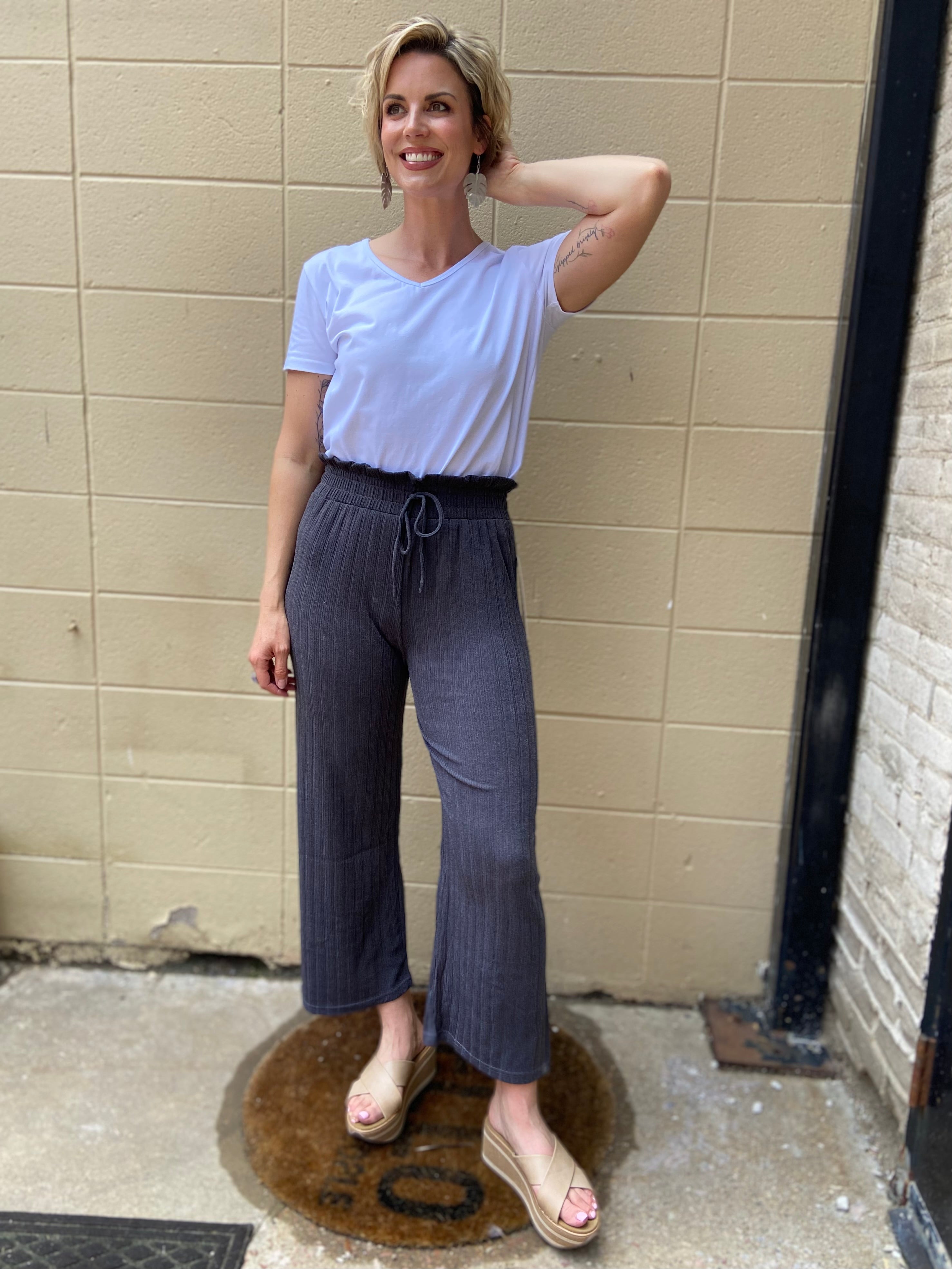 Kaia Charcoal Wide Leg Knit Pants - MK Threads Boutique