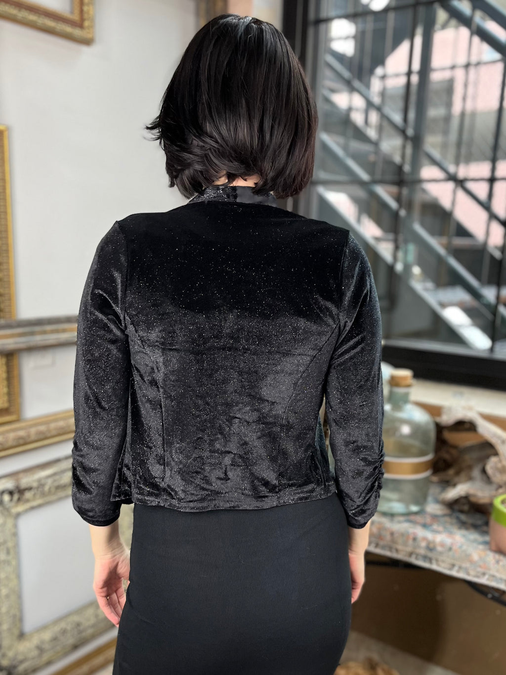 Angie Black Velvet Glitter Cropped Jacket