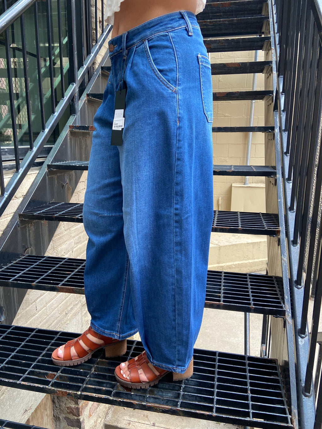 Ora Dark Wash Baggy Barrel   Relaxed Risen Jeans - MK Threads Boutique