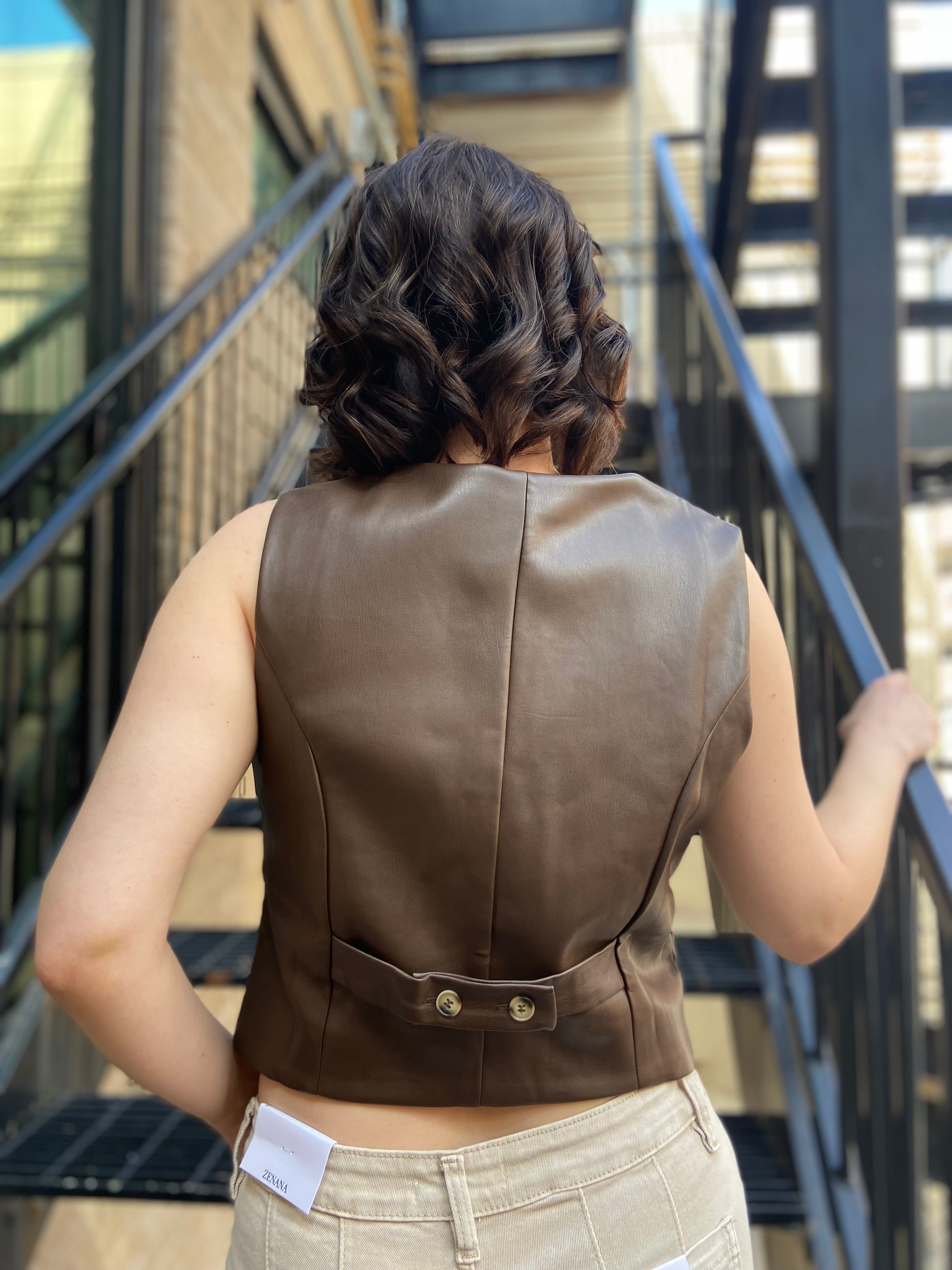 Ainsley Brown Faux Leather Vest - MK Threads Boutique