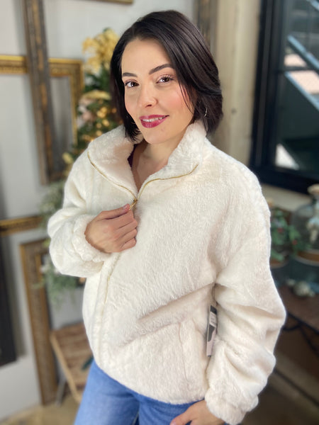 Ivory fur jacket with zipper closure