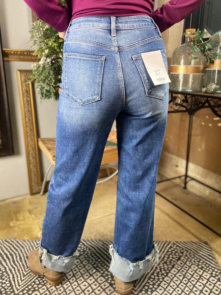 Back view of Mica Brand Cuffed Straight Leg Jeans