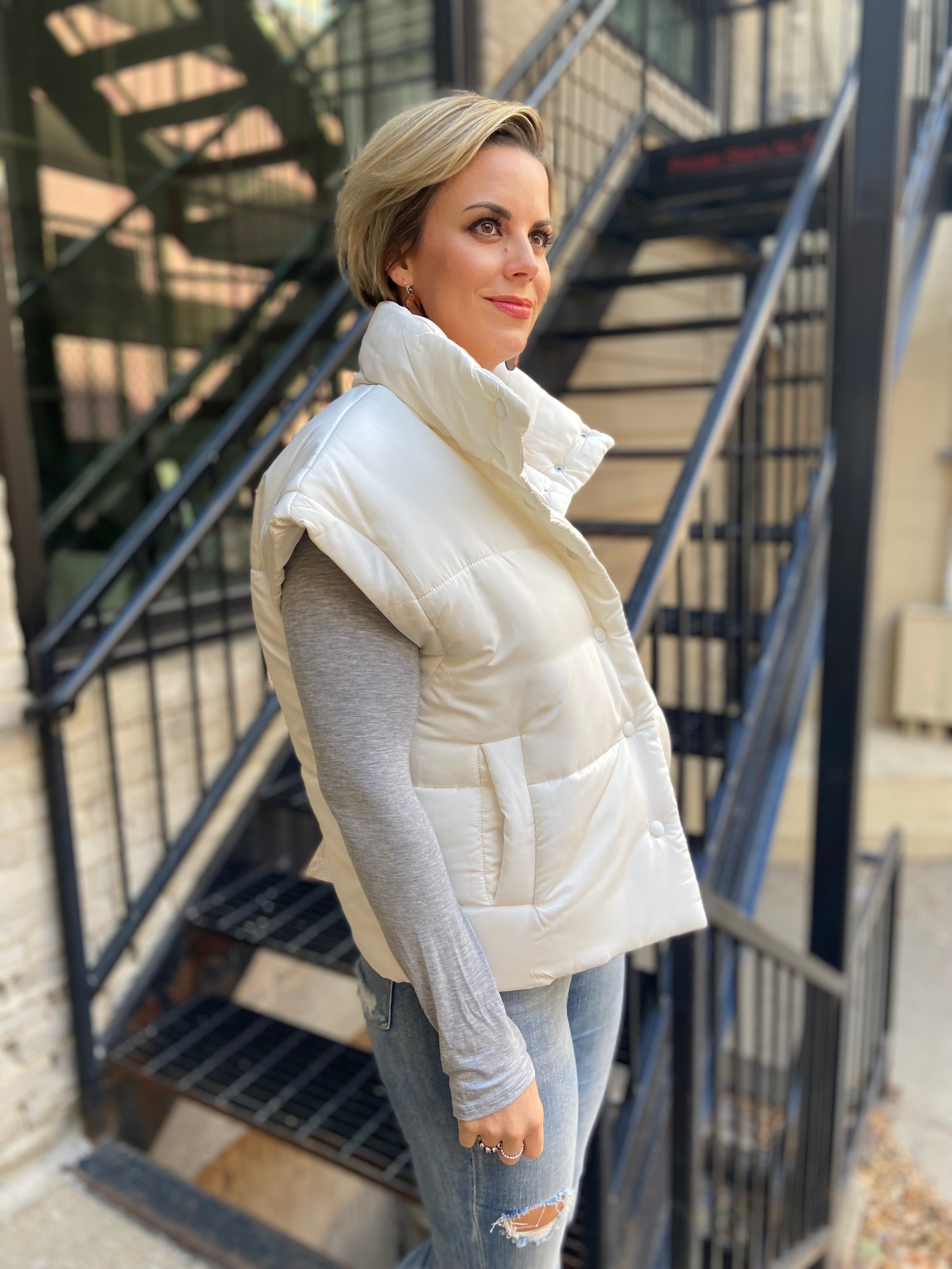 Angela Cream Oversized Puffer Vest