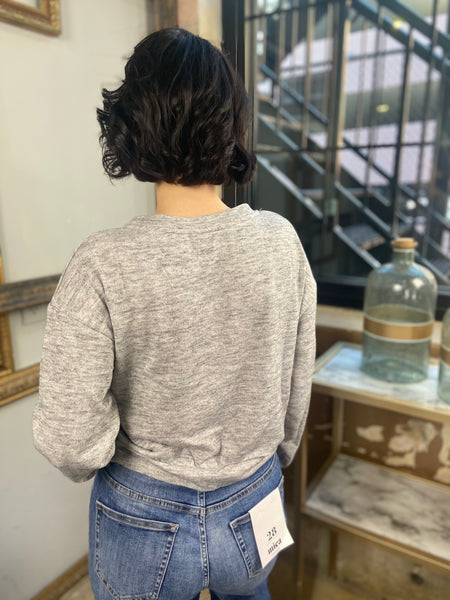 back of anne light gray spring sweater heather gray sleeve pocket long sleeve crop sweater soft