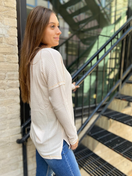 Oatmeal Waffle Knit Top Side View