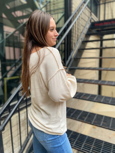 Bella Cream Ribbed Long Sleeve Top