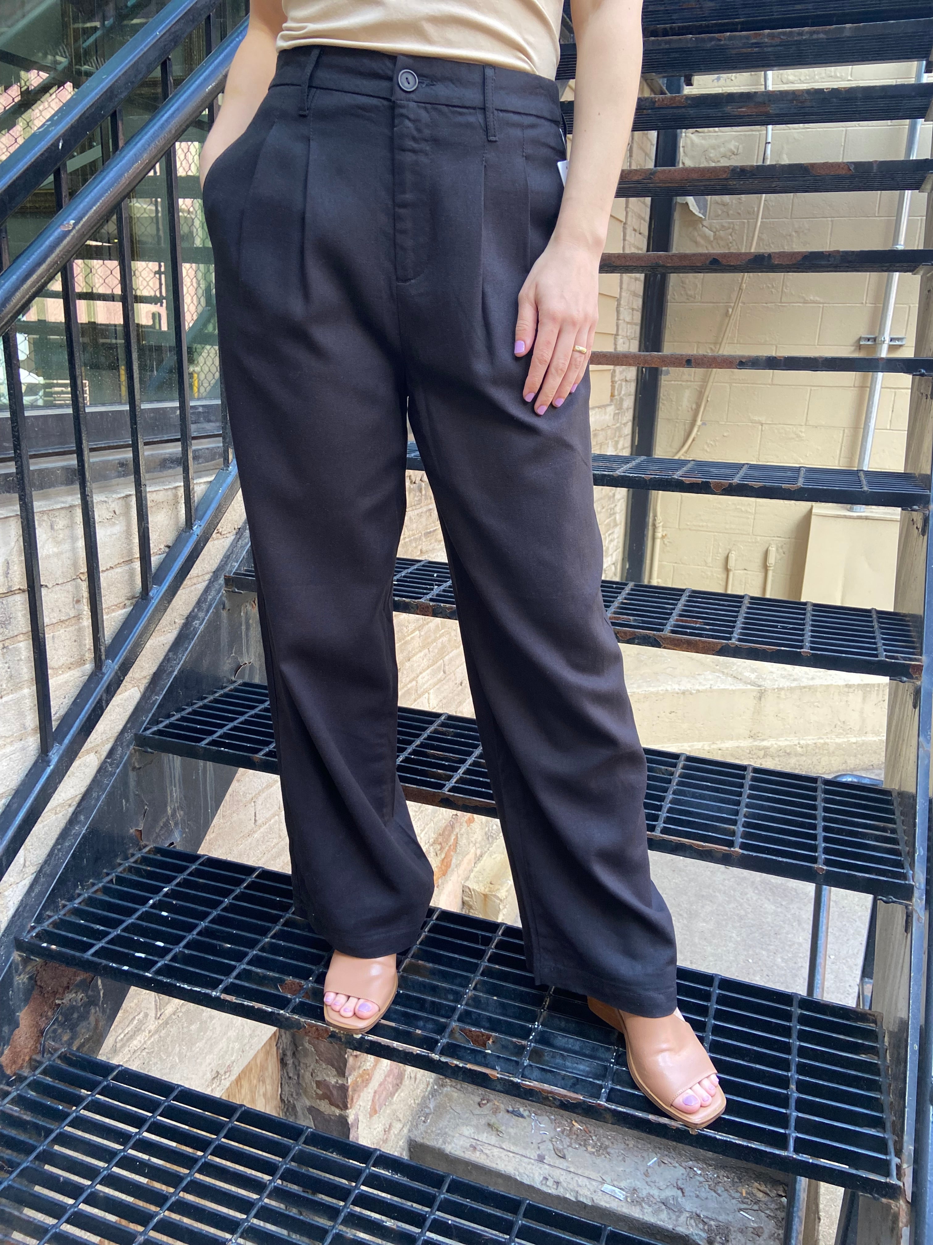 Sammi Black High Waisted Baggy Linen Pants - MK Threads Boutique