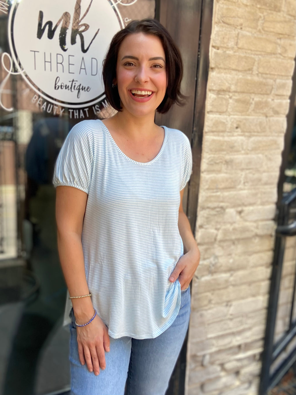 Gia Ivory & Blue Striped T-Shirt