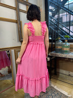 Mila Pink Sleeveless Ruffle Detail Midi Dress