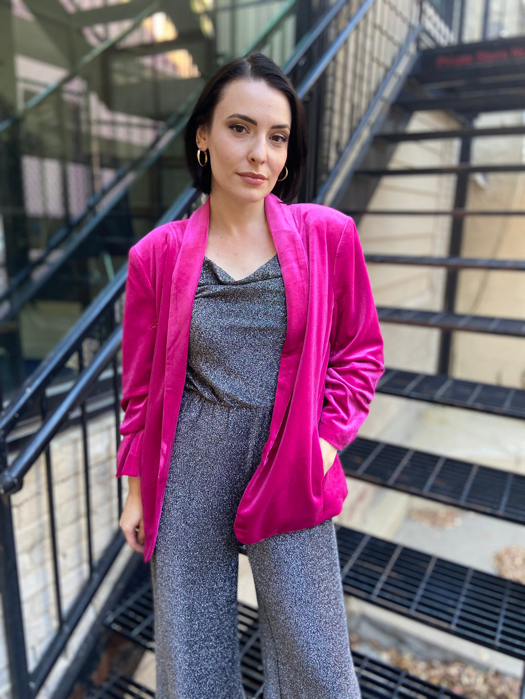 Finley Hot Pink Velvet Blazer Jacket