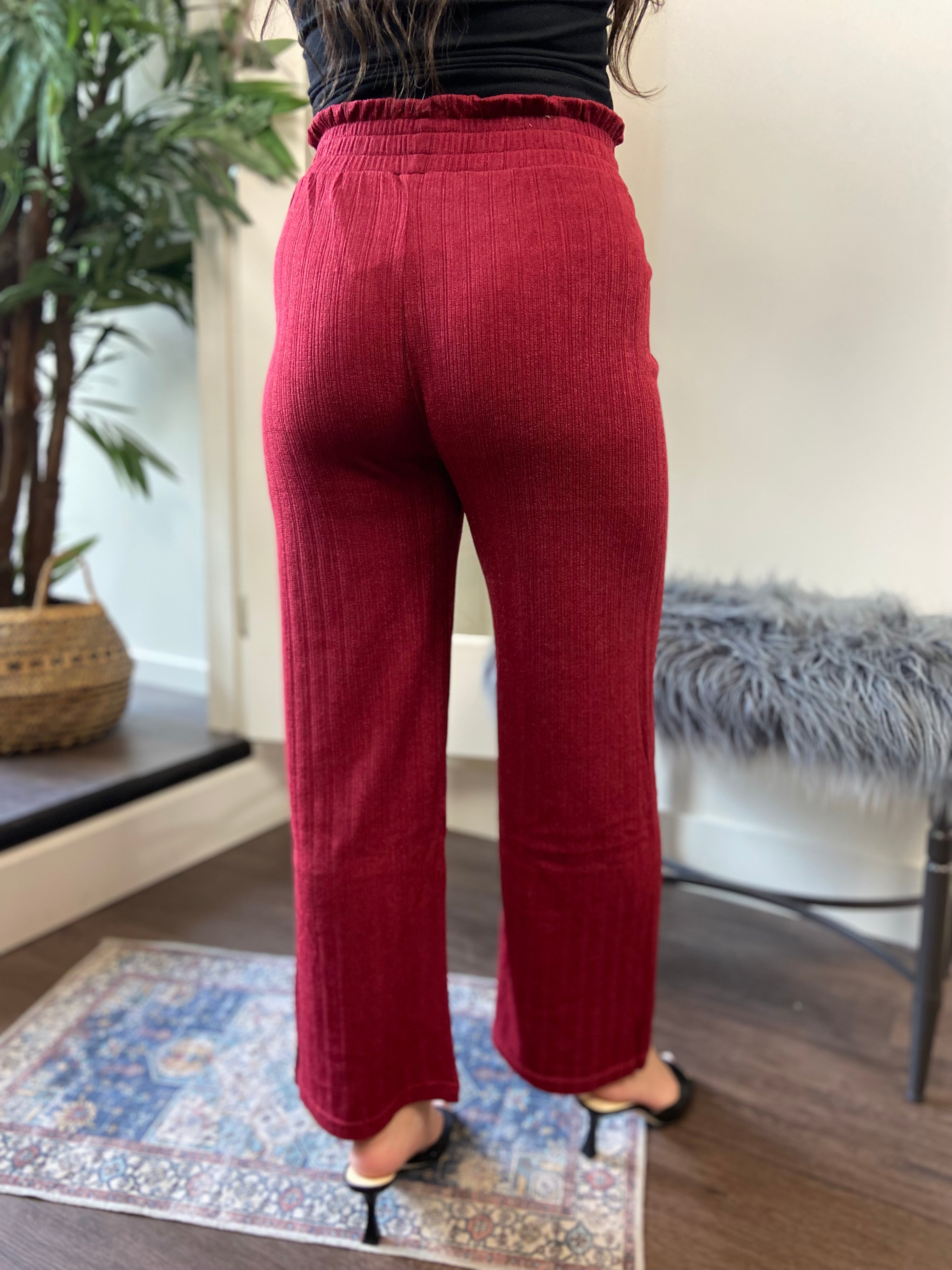 Kaia Burgundy Wide Leg Knit Pants - MK Threads Boutique