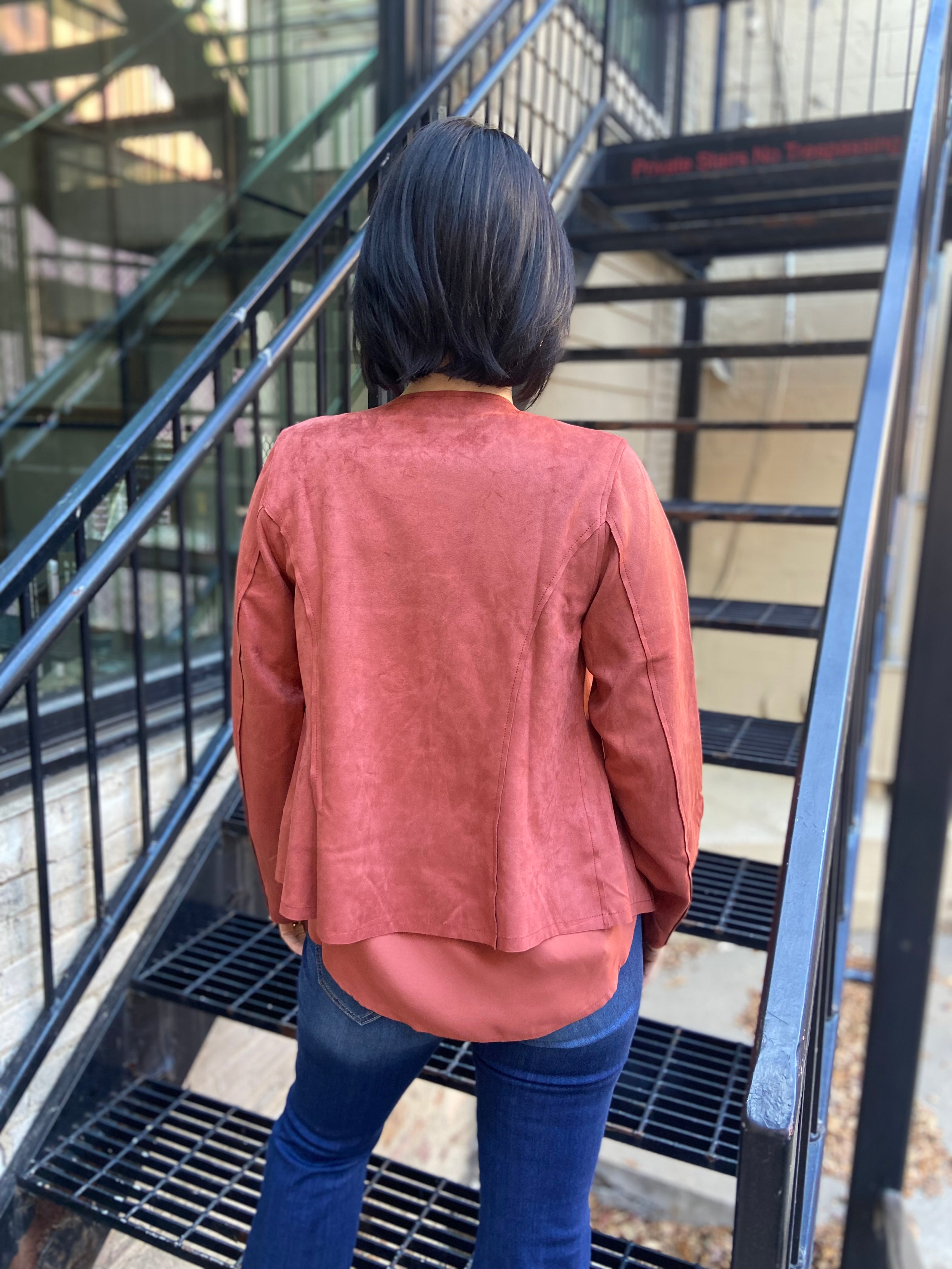 Azalia Marsala Suede Open Crop Jacket