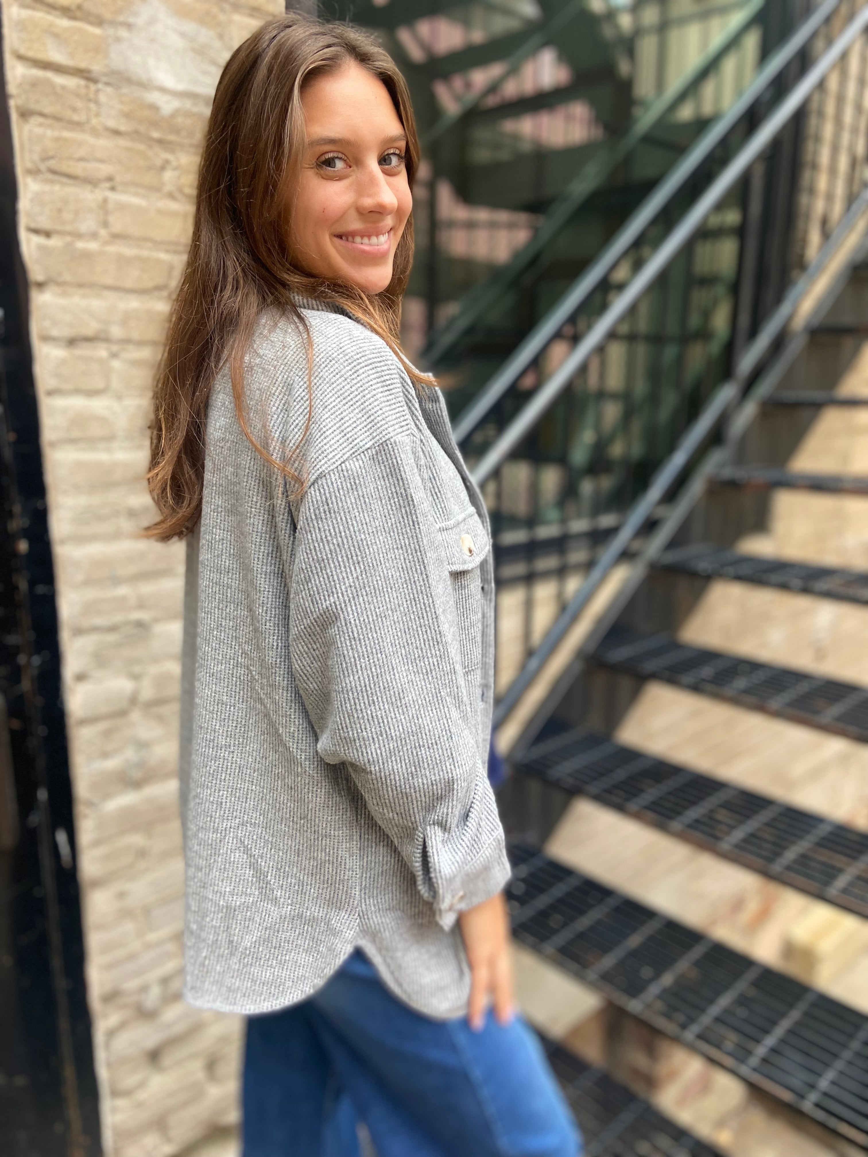 Stella Heather Gray Waffle Knit Oversized Shacket