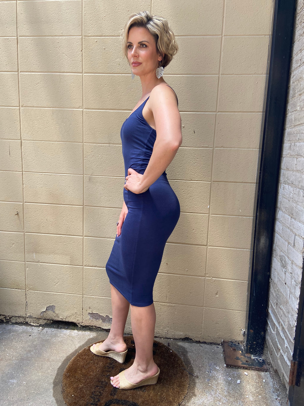 Darla Dark Navy Soft Bodycon Midi Dress - MK Threads Boutique