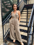 Lia Olive Grey Halter Neck Jumpsuit