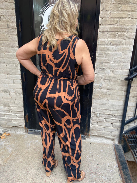 Genevieve Plus Size Abstract Jumpsuit