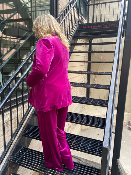 Sassy Magenta  Plus Size Velvet Blazer & Pants Set