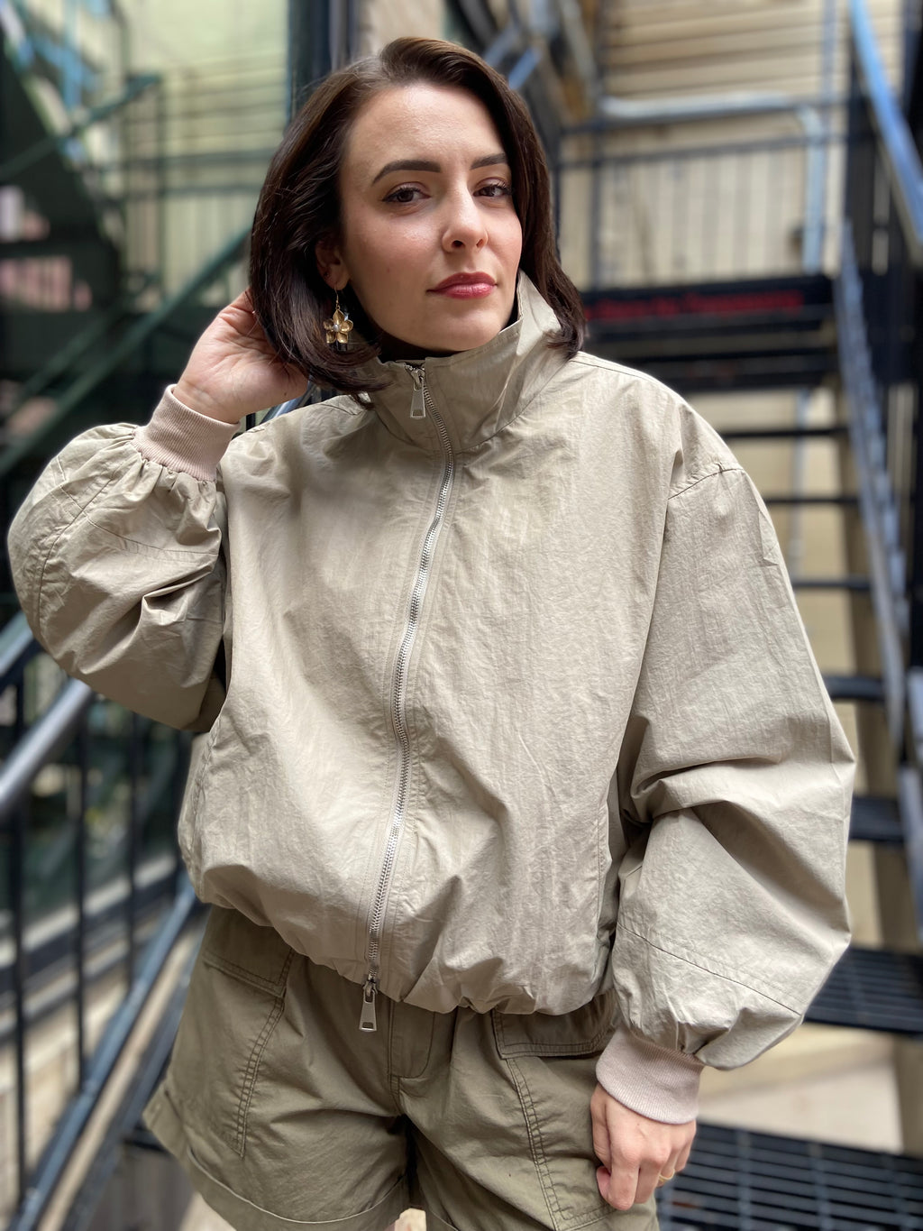Lauri Taupe Oversized Zip Up Wind Breaker - MK Threads Boutique