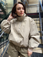 Lauri Taupe Oversized Zip Up Wind Breaker - MK Threads Boutique