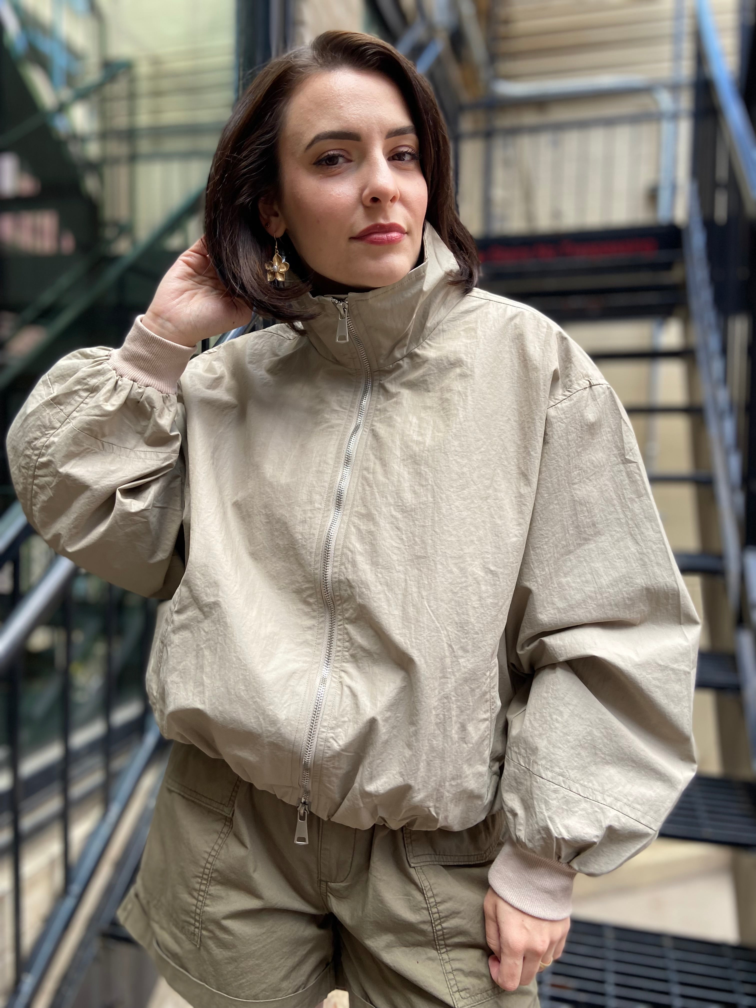 Lauri Taupe Oversized Zip Up Wind Breaker - MK Threads Boutique