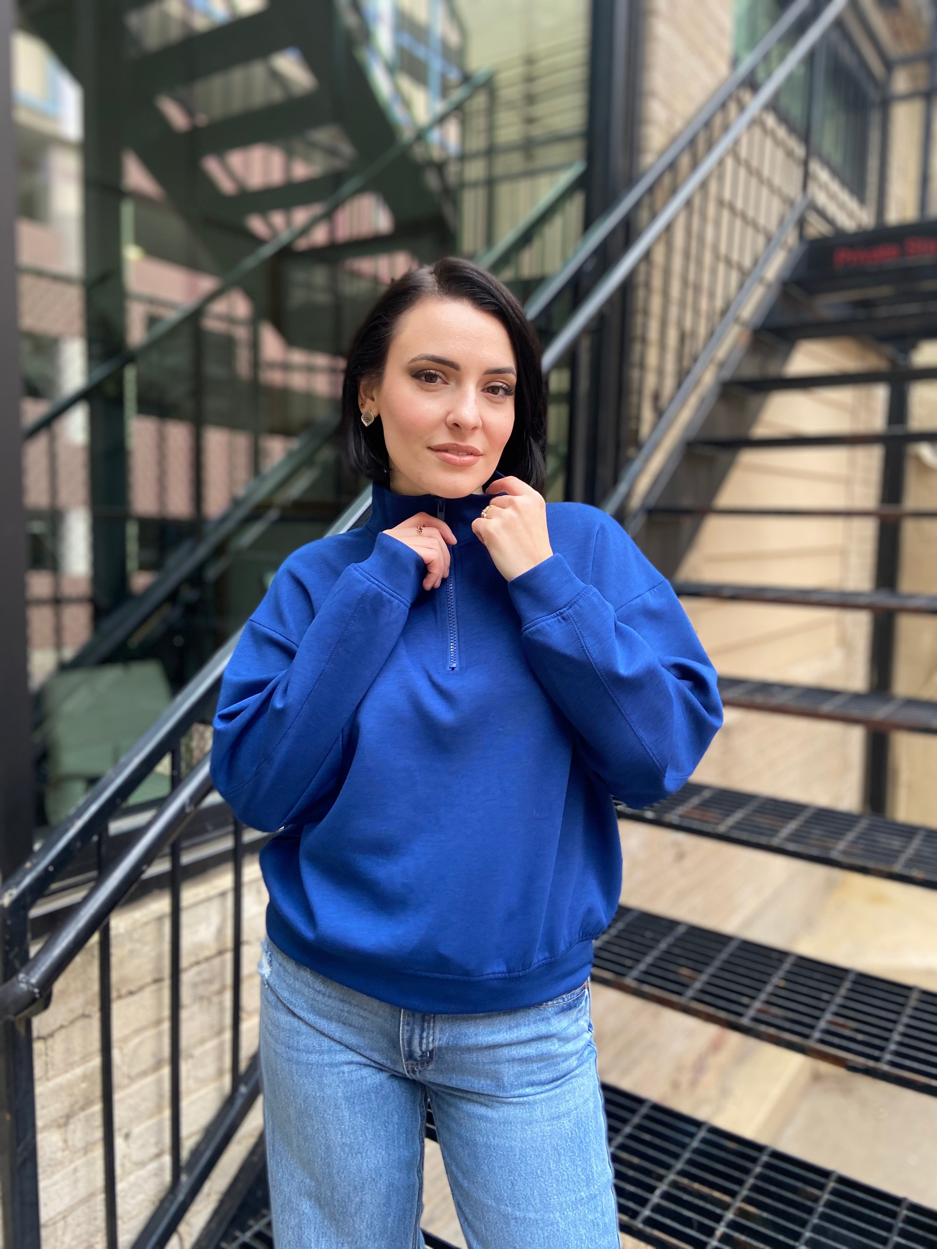 Colette Light Navy Scuba Half Zip Sweater