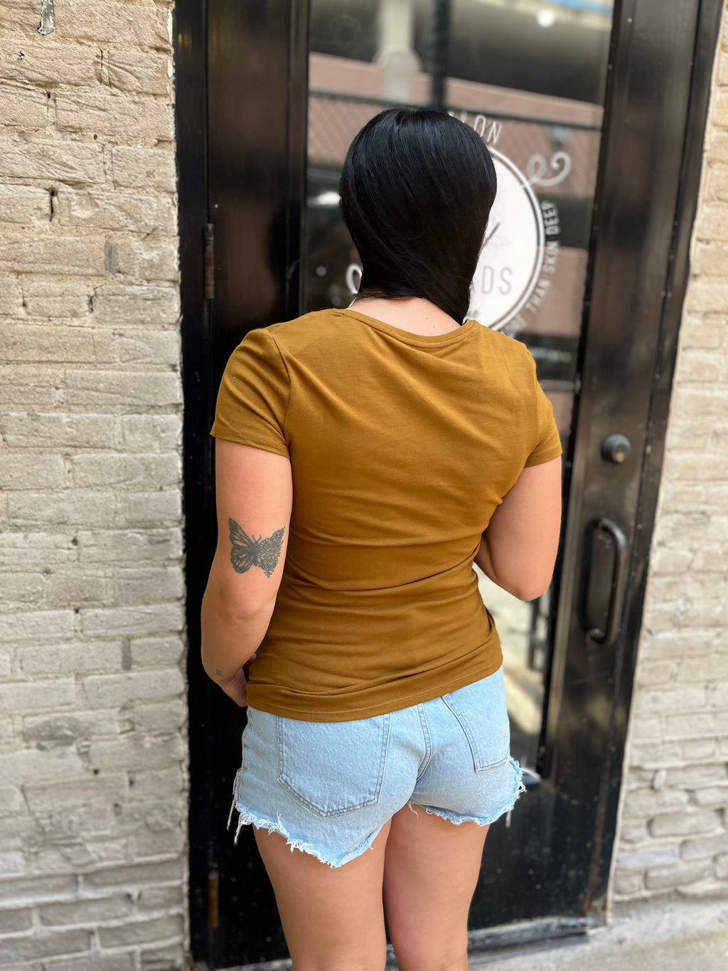 Sia Bronze Brown Basic V-Neck Top