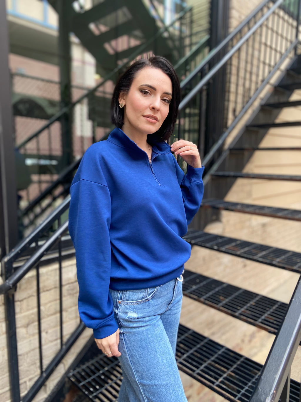 Colette Light Navy Scuba Half Zip Sweater