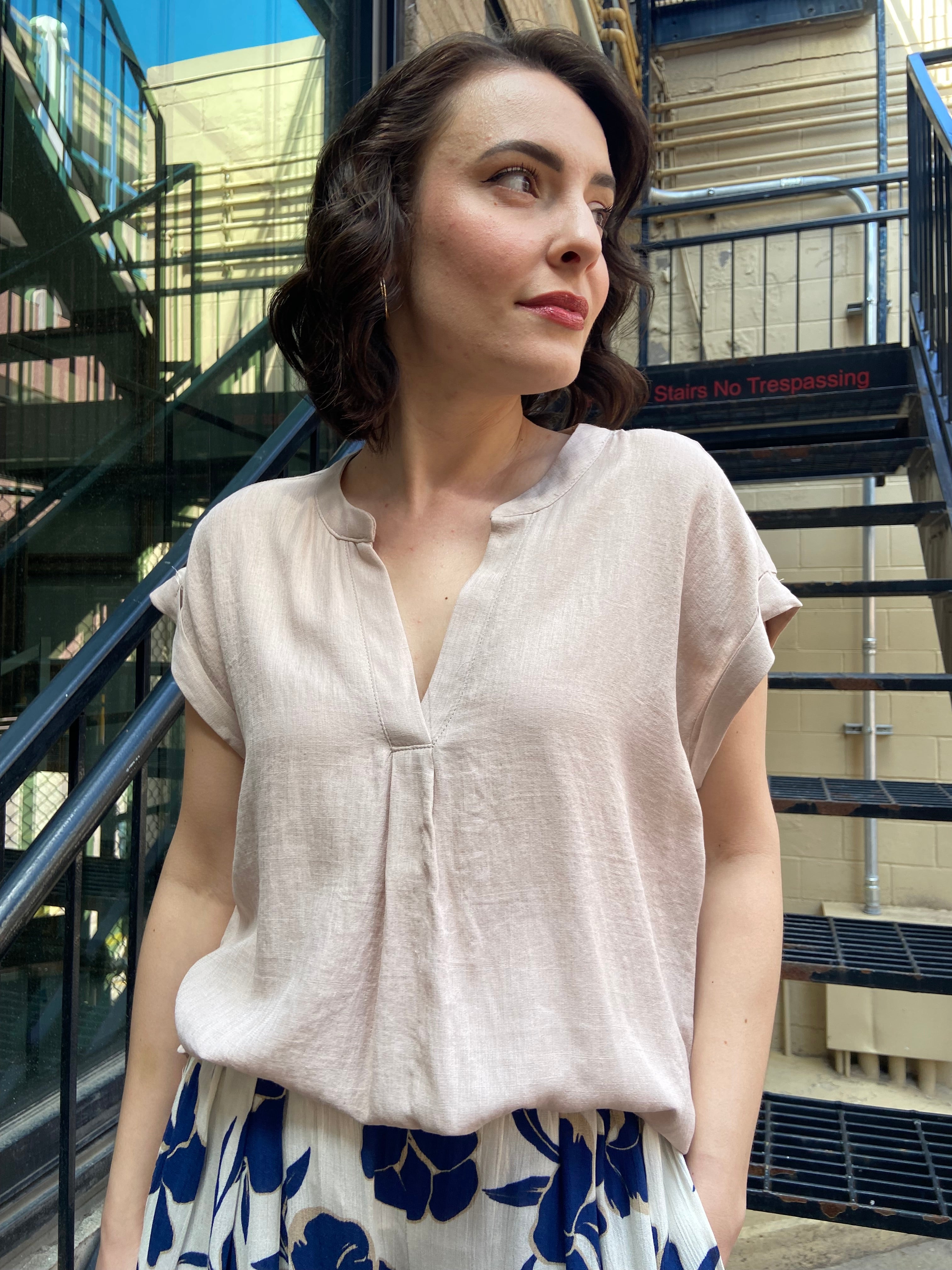 Ariella Light Taupe V Neck Collard Blouse - MK Threads Boutique