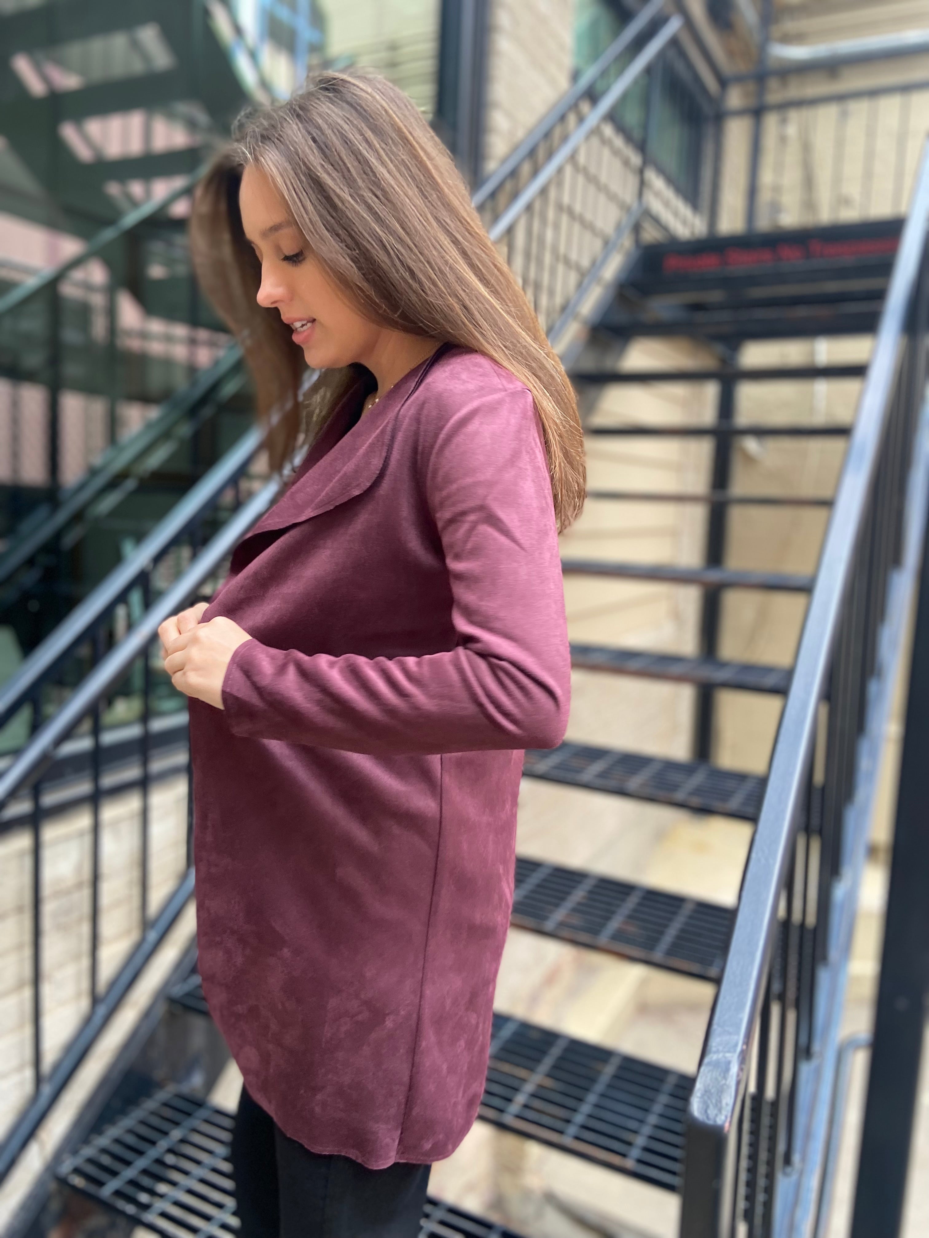 Harper Cherry Coke Faux Suede Long Trench