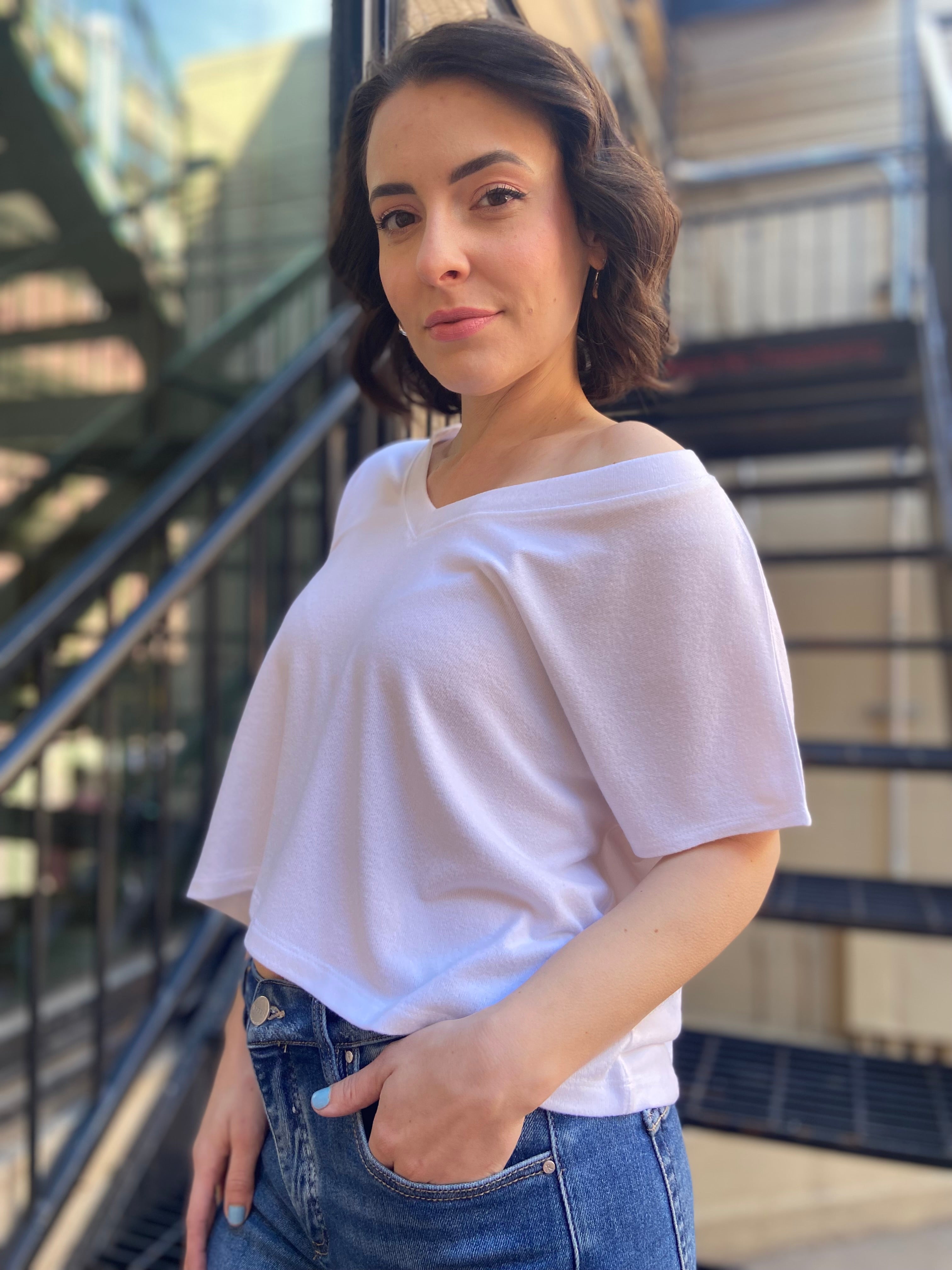 Ramona White Oversized Cropped Top - MK Threads Boutique