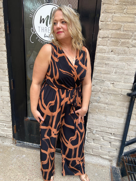 Genevieve Plus Size Abstract Jumpsuit