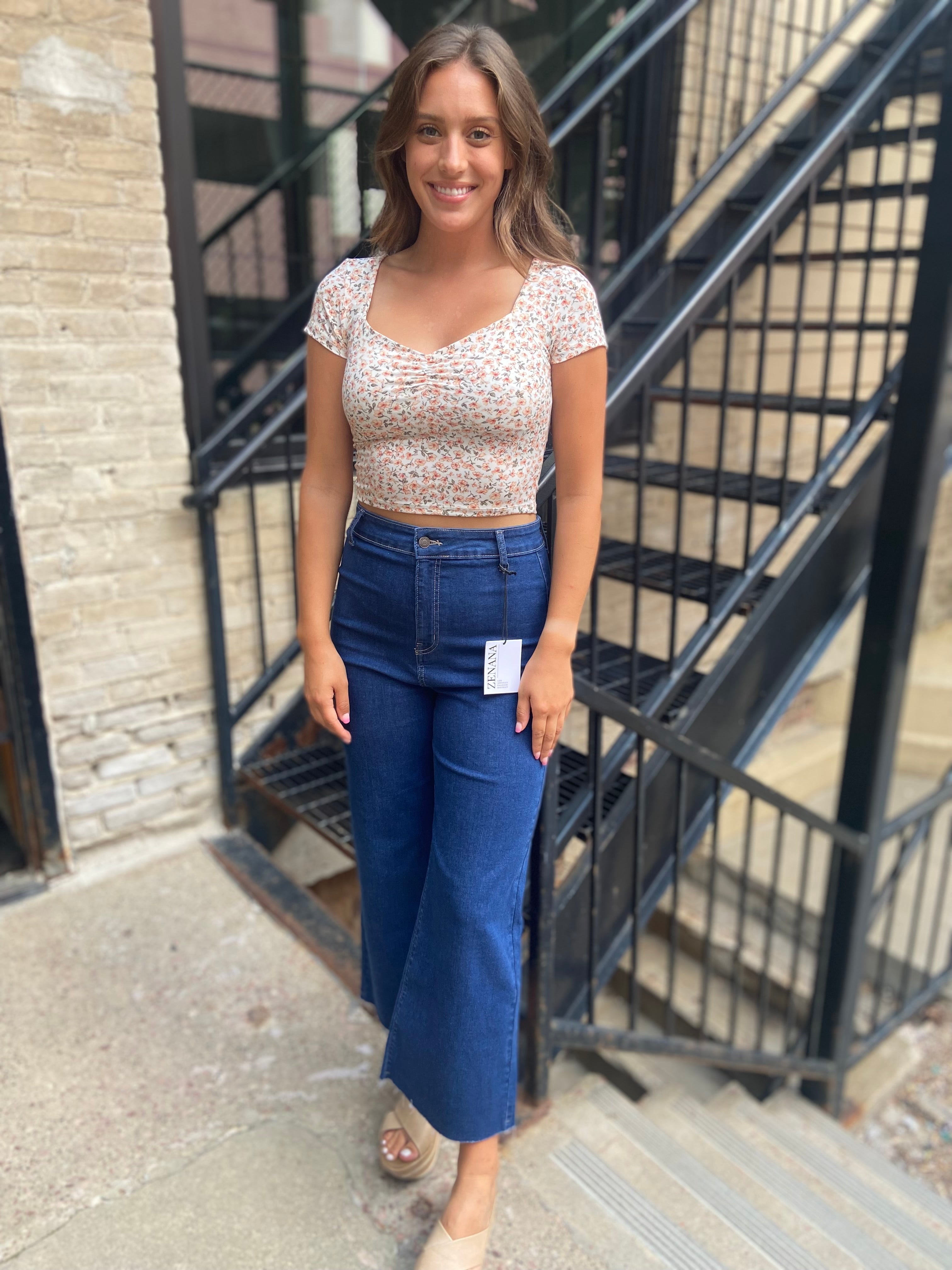 Eileen Dark Wash High Waist Wide Leg Cropped Jeans - MK Threads Boutique