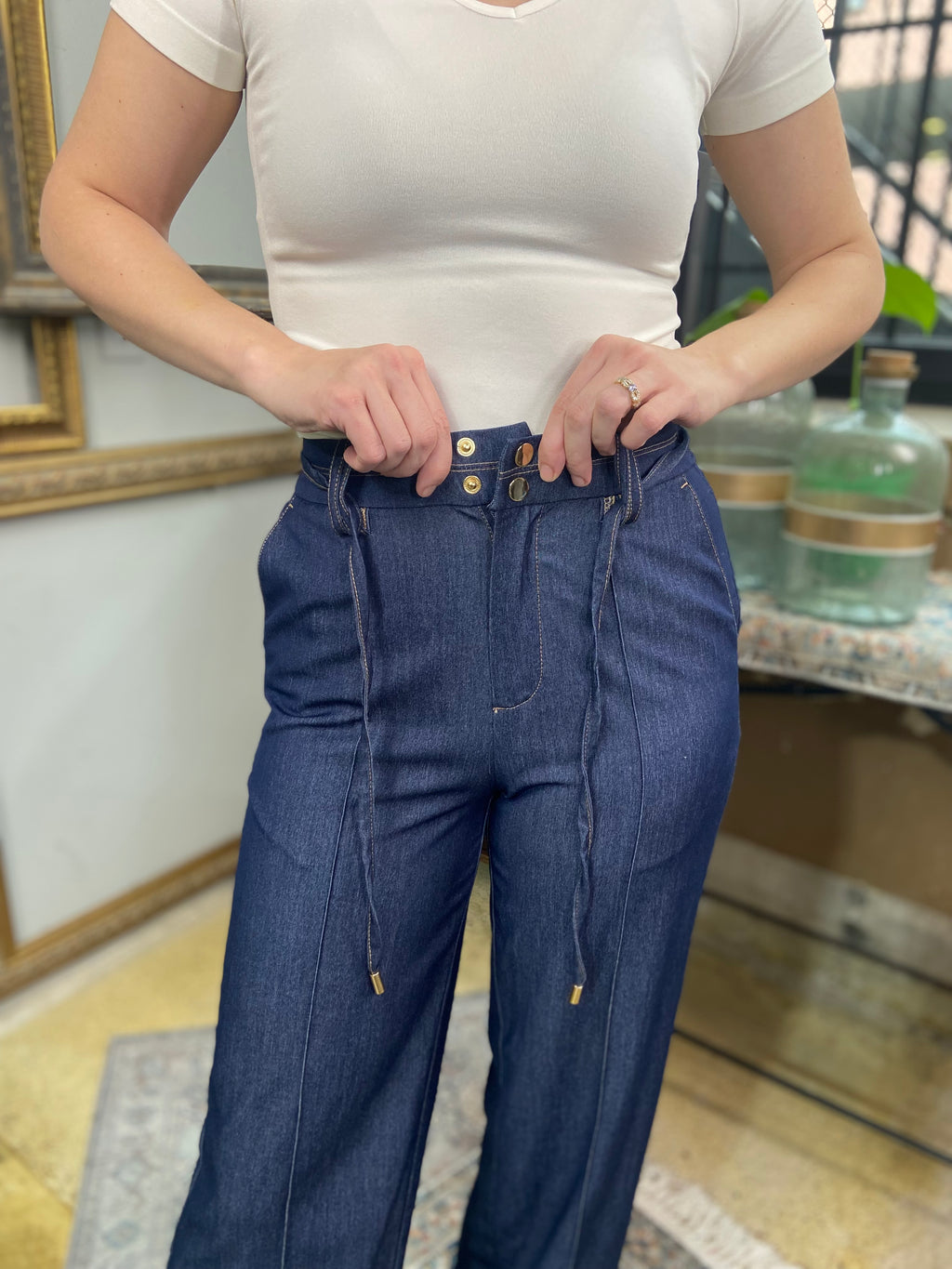 Felix Denim High Waisted Drawstring Pants - MK Threads Boutique
