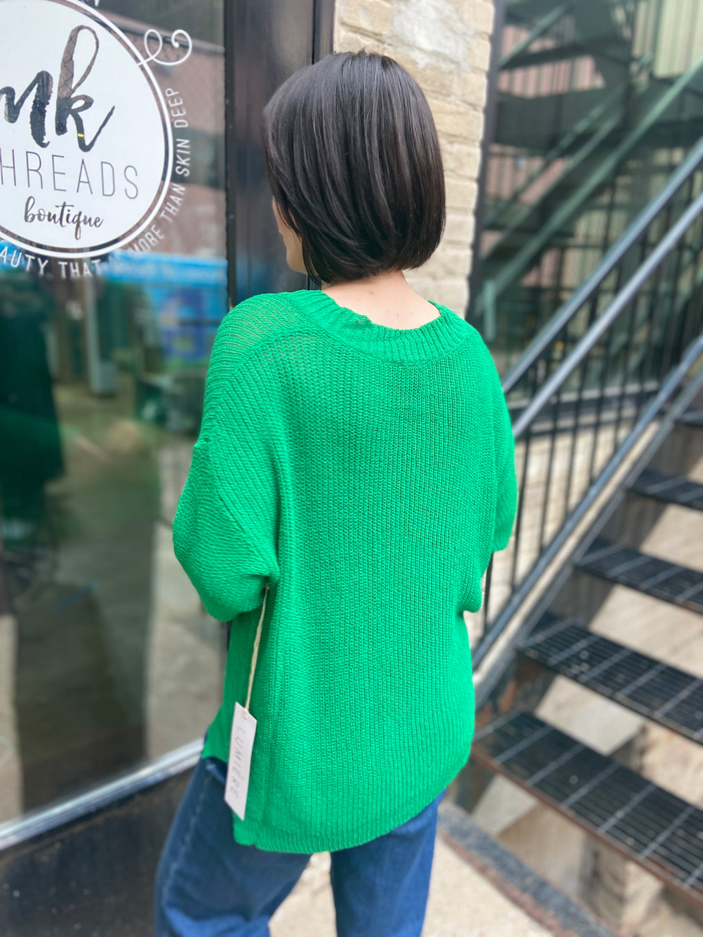 Bailee Green Sheer Knit Sweater