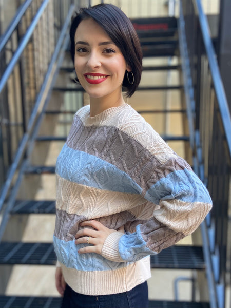 Paula Cable Knit Color Block Sweater