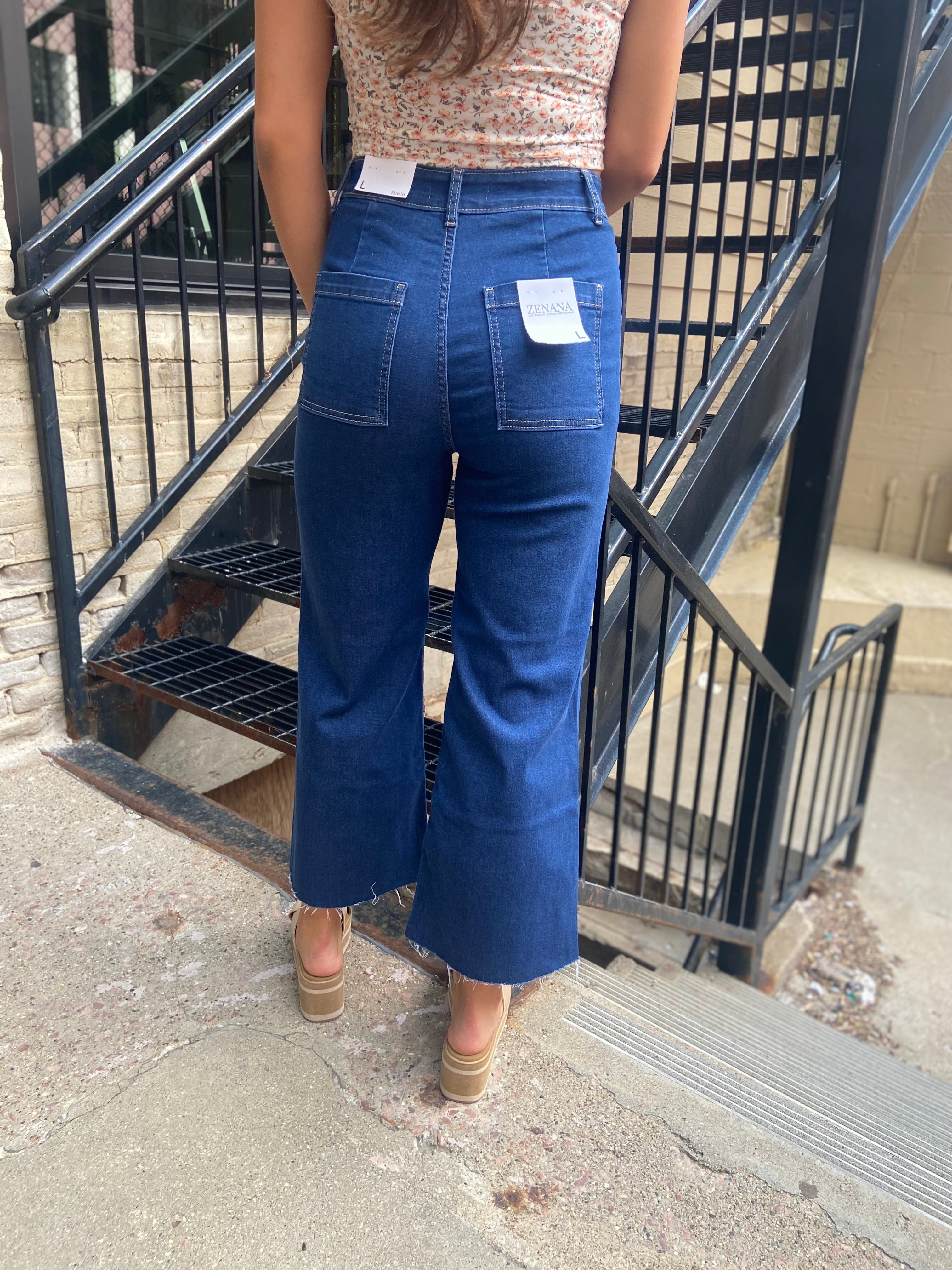 Eileen Dark Wash High Waist Wide Leg Cropped Jeans - MK Threads Boutique