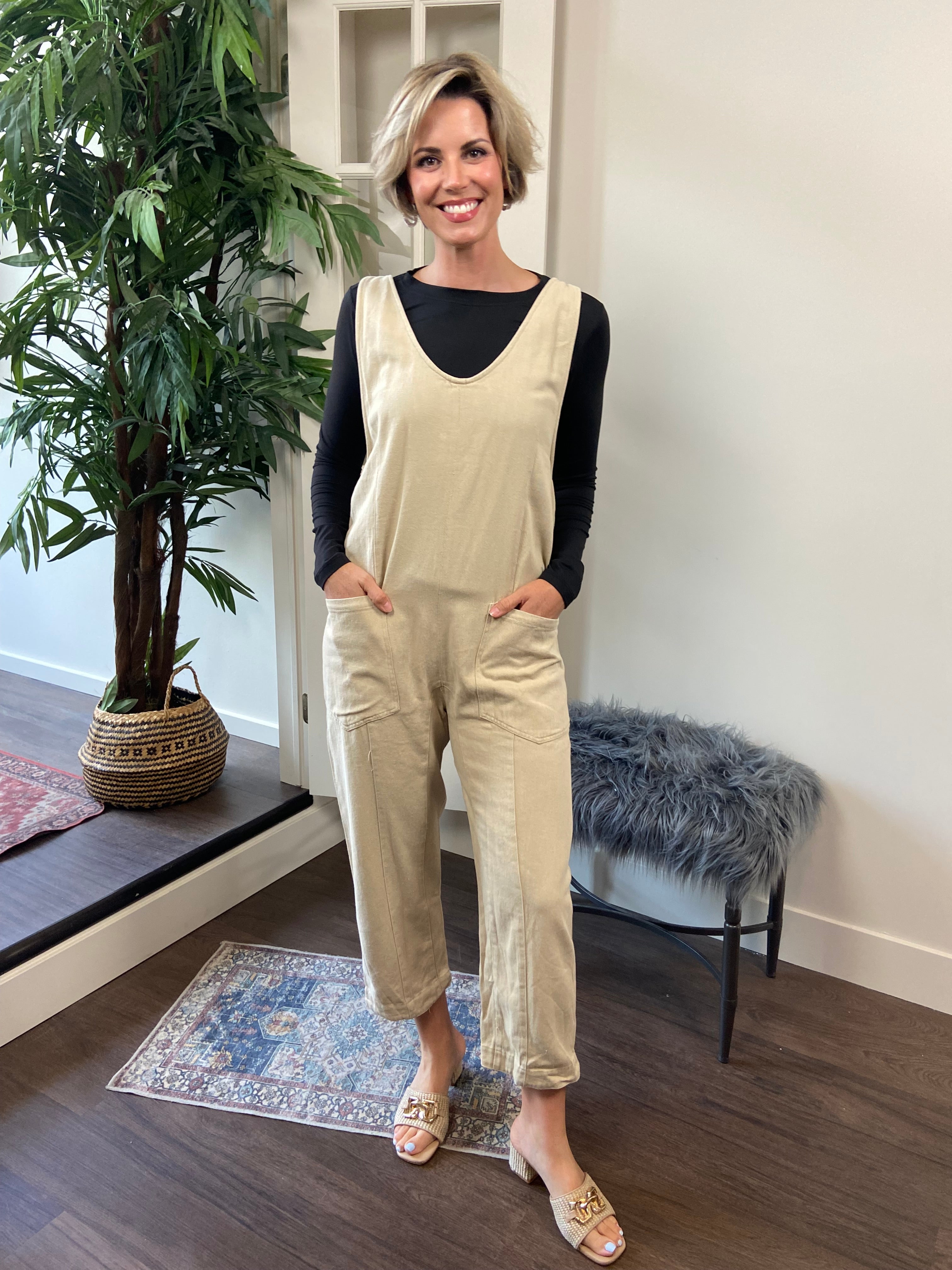 Miya Taupe Pocket Jumpsuit - MK Threads Boutique