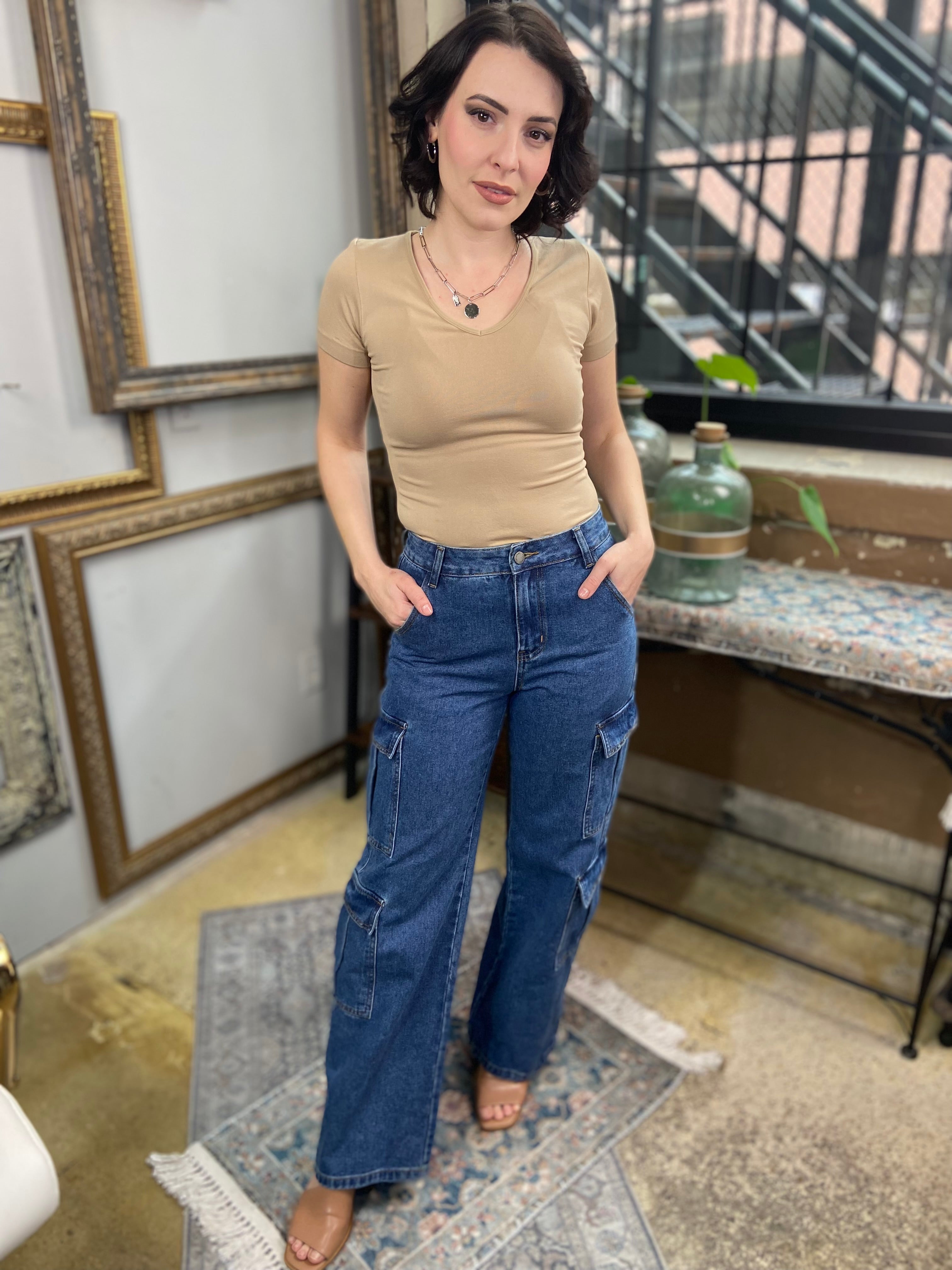 Elianne Denim Blue Cargo Veveret Jeans - MK Threads Boutique