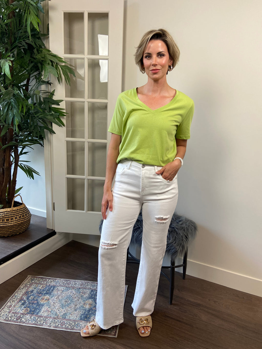 Hallie Light Olive V Neck Short Sleeve Top - MK Threads Boutique