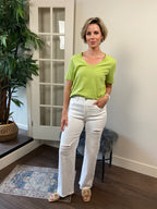 Hallie Light Olive V Neck Short Sleeve Top - MK Threads Boutique