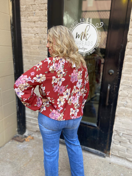 Kami Burgundy Floral Plus Size Top