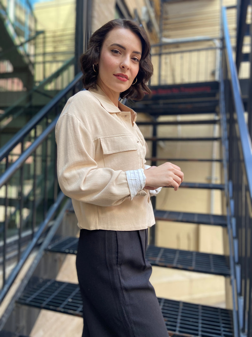 Ashley Taupe Cropped Oversized Jacket - MK Threads Boutique