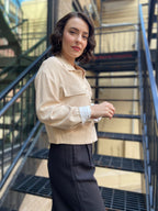 Ashley Taupe Cropped Oversized Jacket - MK Threads Boutique