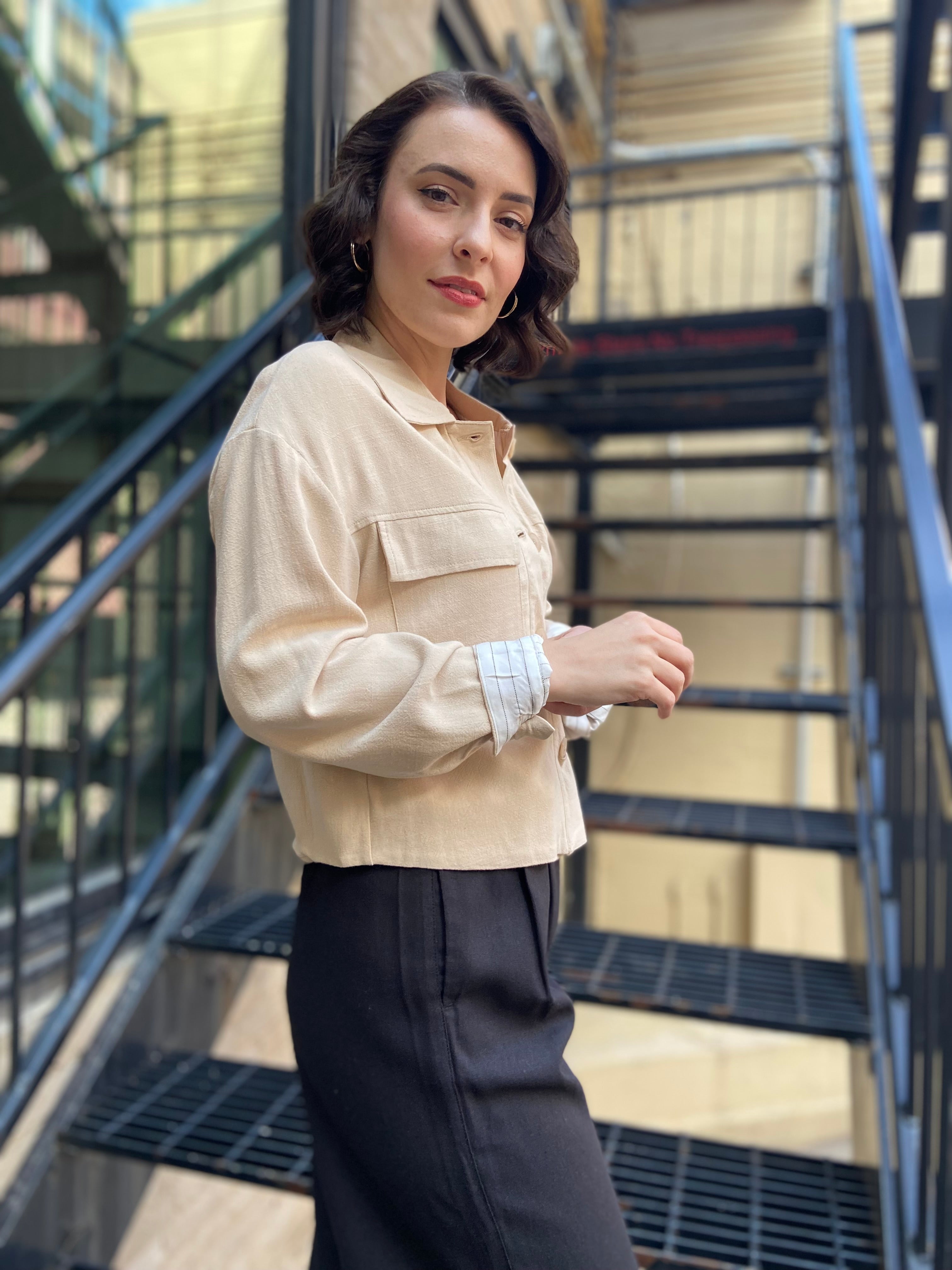 Ashley Taupe Cropped Oversized Jacket - MK Threads Boutique