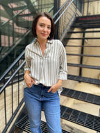 Olivia Grey/Olive Striped Collar Top