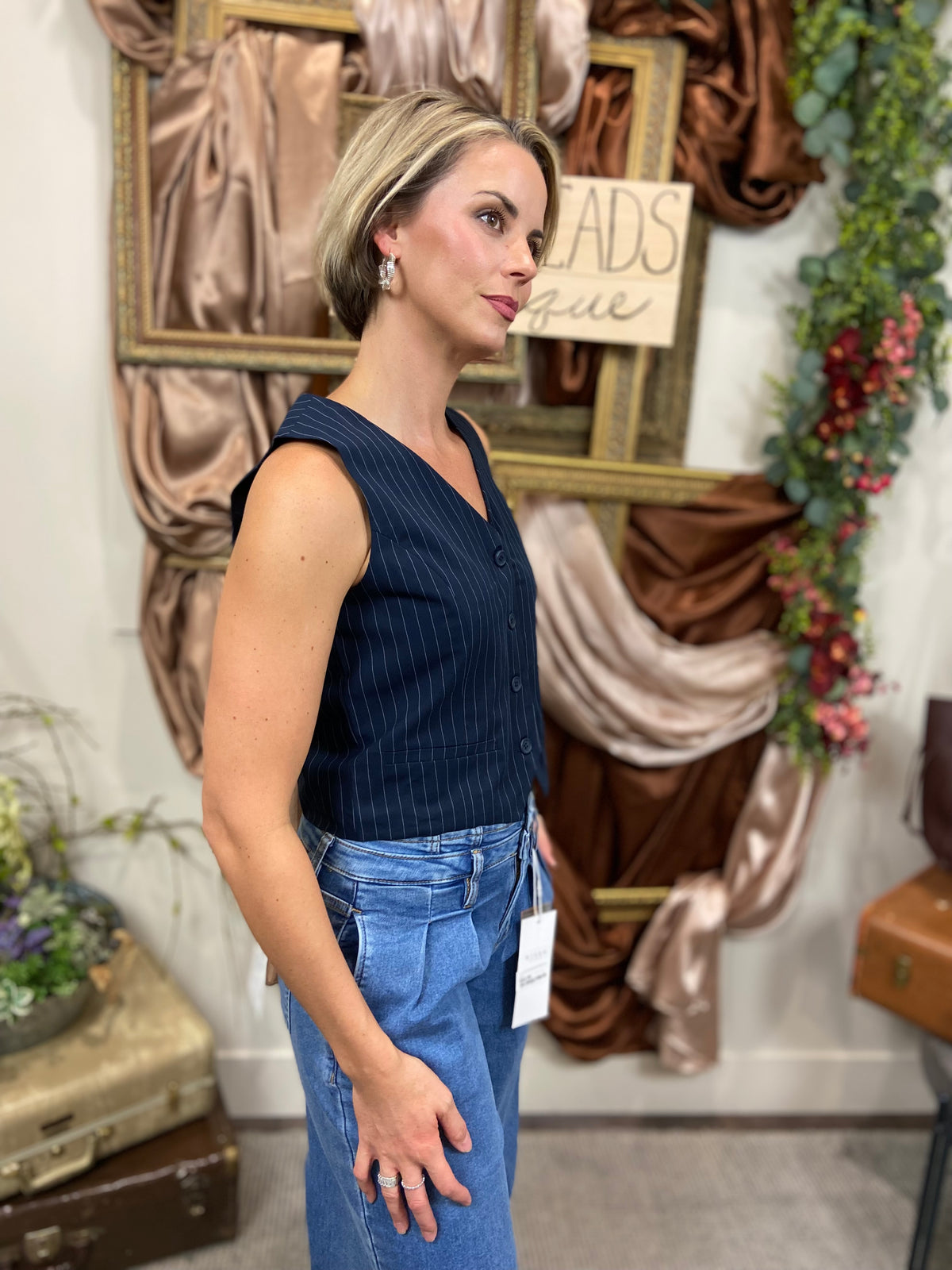 Ellie Navy Blue Pin Stripe Vest